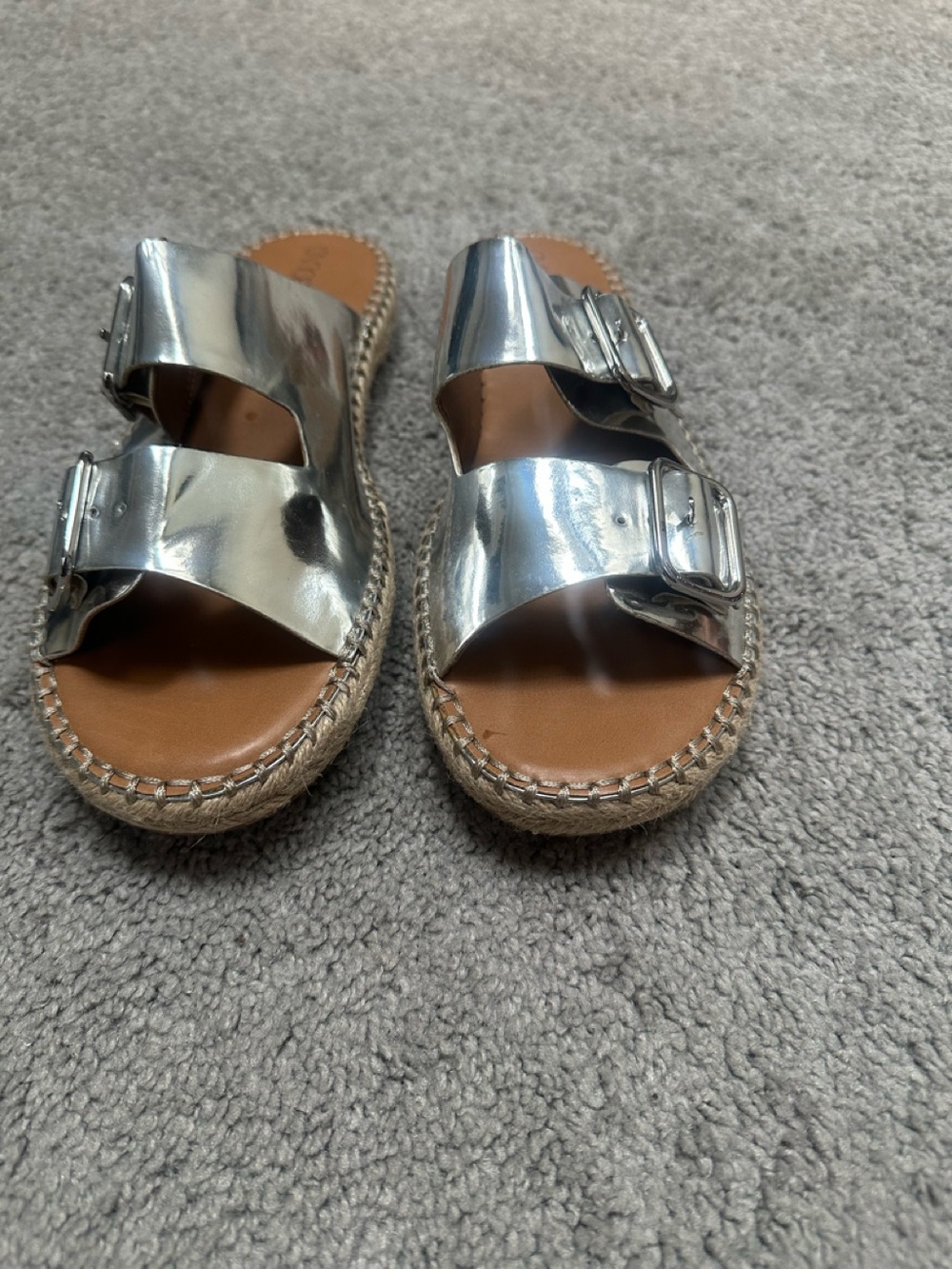 Abound Metallic Silver Double-Buckle Cushioned Espadrille Slide Sandals